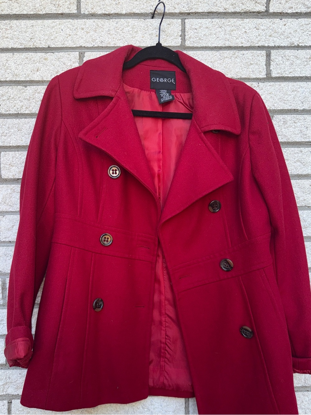 George Women's Red Double-Breasted Pea Coat